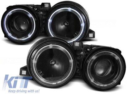 Set de faruri tuning cu ochi de înger halogen potrivit pentru BMW 3 E30 11.1982-06.1994 sedan/coupe/cabriolet/estate, stânga și dreapta Performance AutoTuning