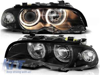 Kit de faruri tuning cu ochi de înger halogen potrivit pentru BMW 3 E46 04.1999-03.2001 coupe/cabriolet, stânga și dreapta Performance AutoTuning