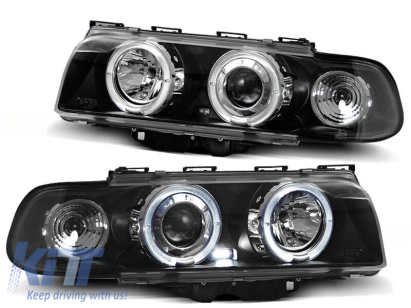 Set de faruri de tuning cu ochi de înger halogen potrivit pentru BMW 7 E38 6.1994 - 8.1998, stânga și dreapta Performance AutoTuning