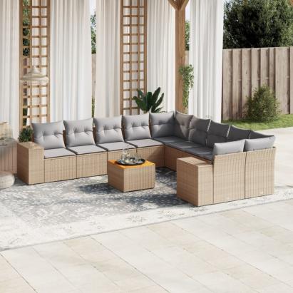 Set canapele de grădină cu perne, 11 piese, bej, poliratan GartenMobel Dekor