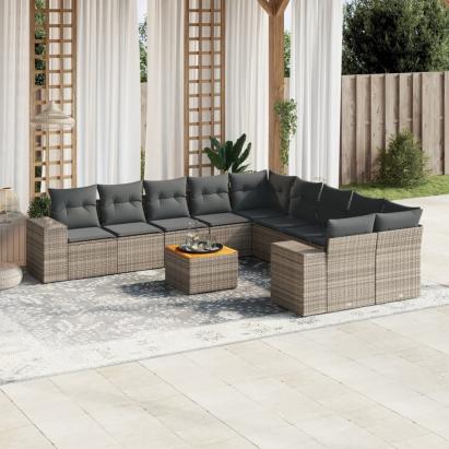 Set canapele de grădină cu perne, 11 piese, gri, poliratan GartenMobel Dekor