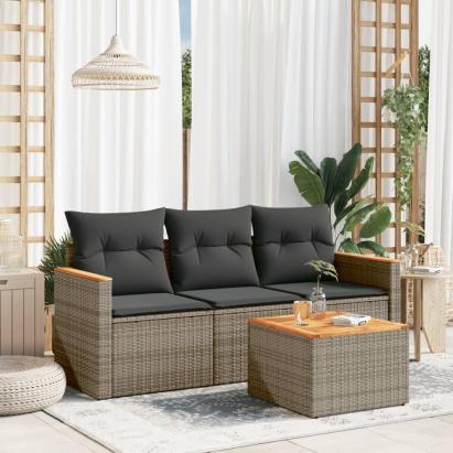 Set canapea de grădină cu perne, 4 piese, gri, poliratan GartenMobel Dekor