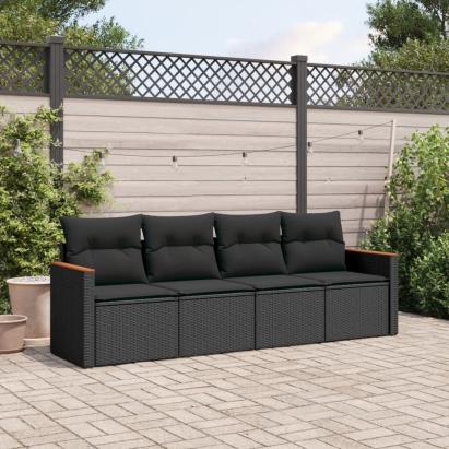 Set mobilier de grădină cu perne, 4 piese, negru, poliratan GartenMobel Dekor
