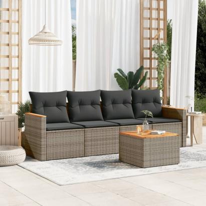 Set canapea de grădină cu perne, 5 piese, gri, poliratan GartenMobel Dekor