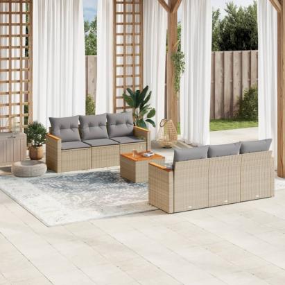 Set canapele de grădină, 7 piese, cu perne, bej, poliratan GartenMobel Dekor