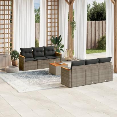 Set canapele de grădină, 7 piese, cu perne, gri, poliratan GartenMobel Dekor