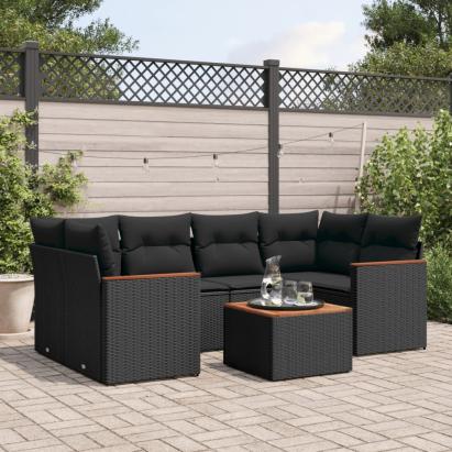 Set canapele de grădină cu perne, 7 piese, negru, poliratan GartenMobel Dekor