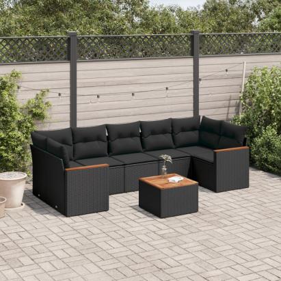 Set mobilier de grădină cu perne, 8 piese, negru, poliratan GartenMobel Dekor