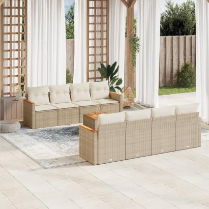 Set canapele de grădină, 9 piese, cu perne, bej, poliratan GartenMobel Dekor