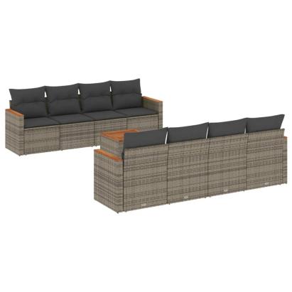 Set canapele de grădină, 9 piese, cu perne, gri, poliratan GartenMobel Dekor