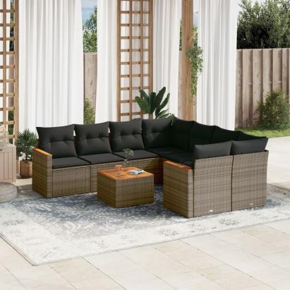 Set canapele de grădină, 9 piese, cu perne, gri, poliratan GartenMobel Dekor