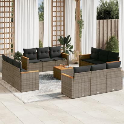 Set mobilier de grădină cu perne, 13 piese, gri, poliratan GartenMobel Dekor