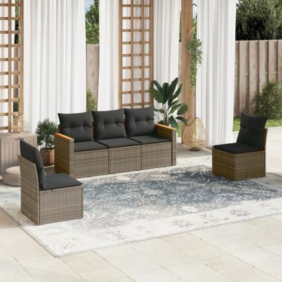 Set canapea de grădină cu perne, 5 piese, gri, poliratan GartenMobel Dekor