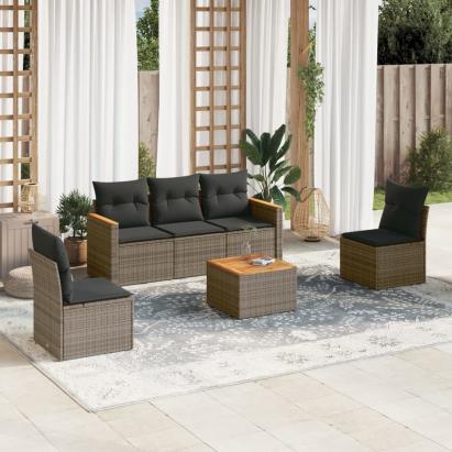 Set mobilier grădină cu perne, 6 piese, gri, poliratan GartenMobel Dekor