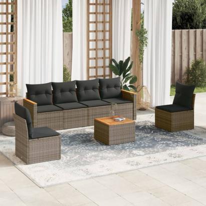 Set canapele de grădină, 7 piese, cu perne, gri, poliratan GartenMobel Dekor