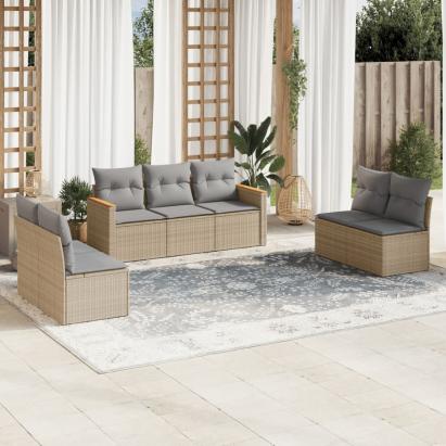 Set canapele de grădină, 7 piese, cu perne, bej, poliratan GartenMobel Dekor