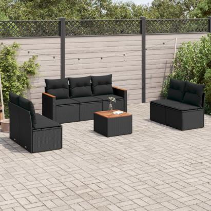 Set mobilier de grădină cu perne, 8 piese, negru, poliratan GartenMobel Dekor
