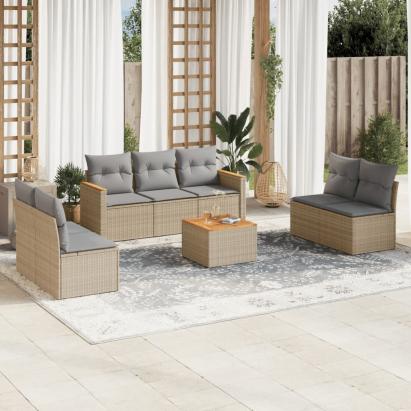Set canapele de grădină, 8 piese, cu perne, bej, poliratan GartenMobel Dekor