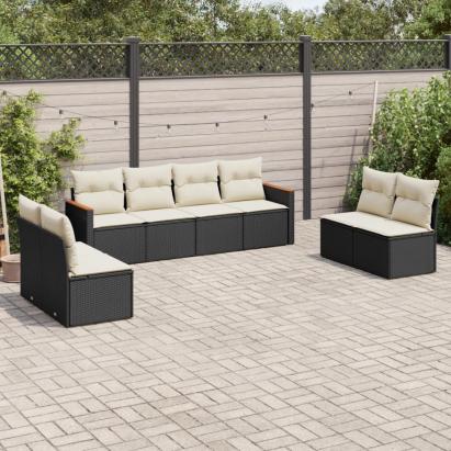 Set mobilier de grădină cu perne, 8 piese, negru, poliratan GartenMobel Dekor