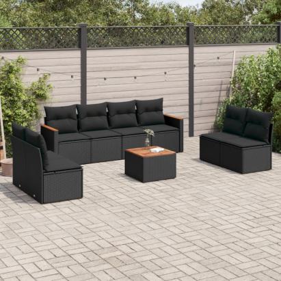 Set mobilier de grădină cu perne, 9 piese, negru, poliratan GartenMobel Dekor