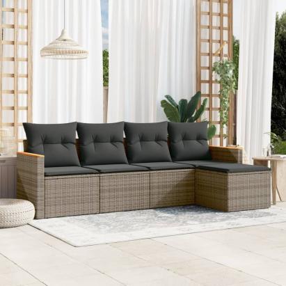 Set canapea de grădină cu perne, 5 piese, gri, poliratan GartenMobel Dekor