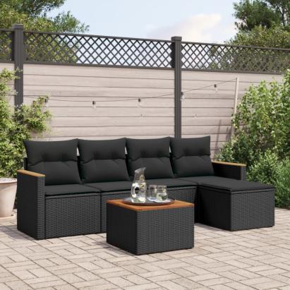 Set mobilier de grădină cu perne, 6 piese, negru, poliratan GartenMobel Dekor