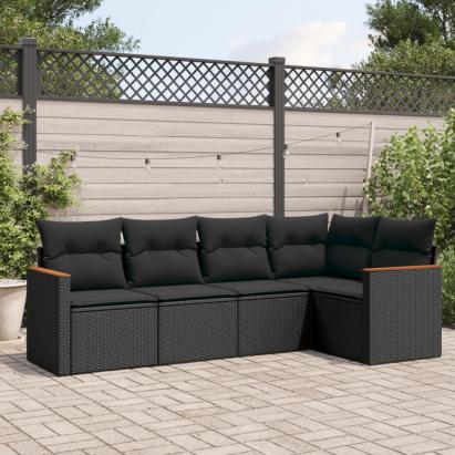 Set mobilier de grădină cu perne, 5 piese, negru, poliratan GartenMobel Dekor