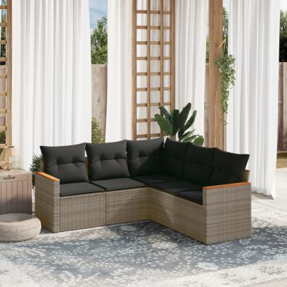 Set canapea de grădină cu perne, 5 piese, gri, poliratan GartenMobel Dekor