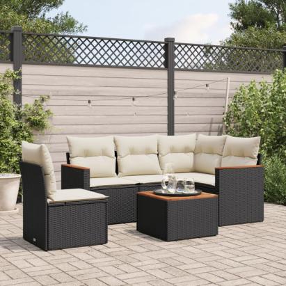 Set mobilier de grădină cu perne, 6 piese, negru, poliratan GartenMobel Dekor