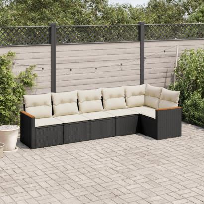 Set mobilier de grădină cu perne, 6 piese, negru, poliratan GartenMobel Dekor