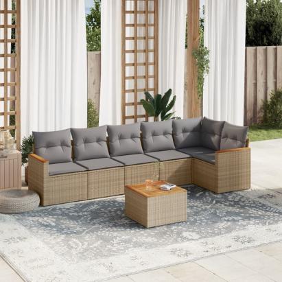 Set canapele de grădină, 7 piese, cu perne, bej, poliratan GartenMobel Dekor