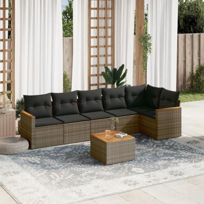Set canapele de grădină, 7 piese, cu perne, gri, poliratan GartenMobel Dekor