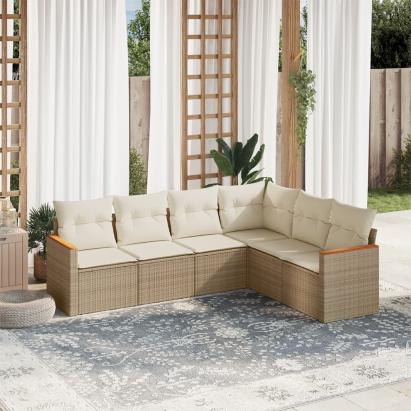 Set canapele de grădină cu perne, 6 piese, bej, poliratan GartenMobel Dekor