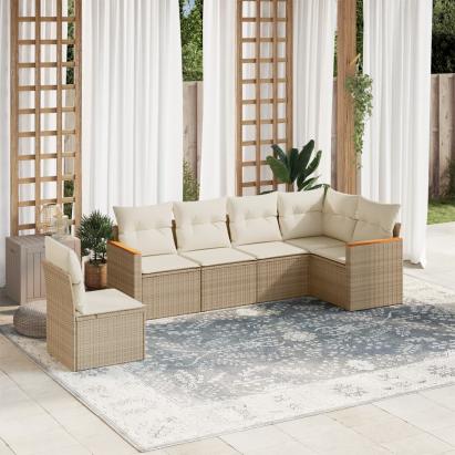 Set canapele de grădină cu perne, 6 piese, bej, poliratan GartenMobel Dekor