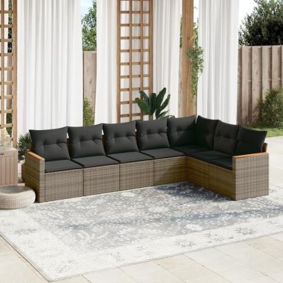 Set canapele de grădină, 7 piese, cu perne, gri, poliratan GartenMobel Dekor