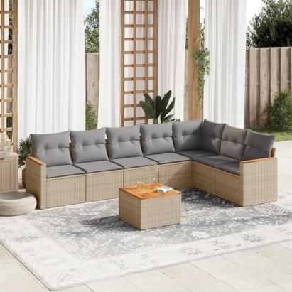 Set canapele de grădină, 8 piese, cu perne, bej, poliratan GartenMobel Dekor