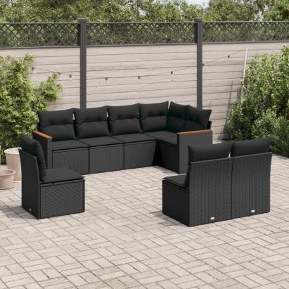Set mobilier de grădină cu perne, 8 piese, negru, poliratan GartenMobel Dekor