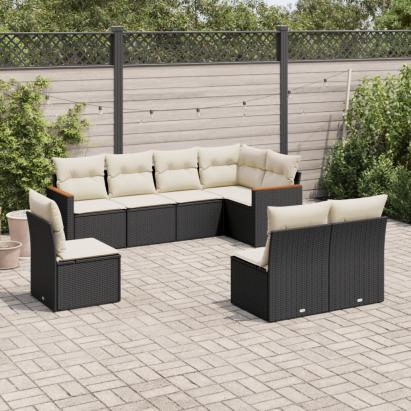 Set mobilier de grădină cu perne, 8 piese, negru, poliratan GartenMobel Dekor
