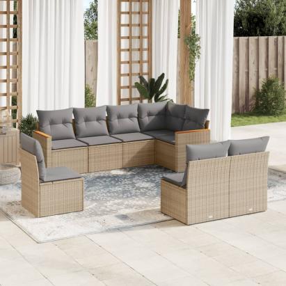 Set canapele de grădină, 8 piese, cu perne, bej, poliratan GartenMobel Dekor