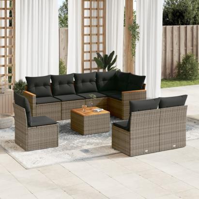 Set canapele de grădină, 9 piese, cu perne, gri, poliratan GartenMobel Dekor