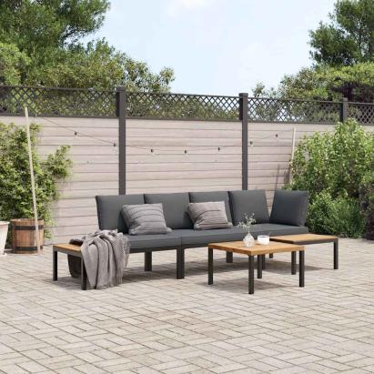 Set mobilier de grădină cu perne, 4 piese, negru, aluminiu GartenMobel Dekor