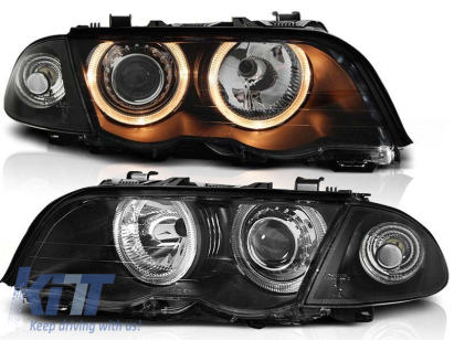 Set de faruri tuning cu ochi de înger halogen, potrivit pentru BMW 3 E46 05.1998-08.2001 sedan/combinate, stânga și dreapta Performance AutoTuning