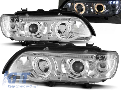 Kit de faruri tuning cu ochi de înger halogen potrivit pentru BMW X5 E53 09.1999-10.2003, stânga și dreapta Performance AutoTuning