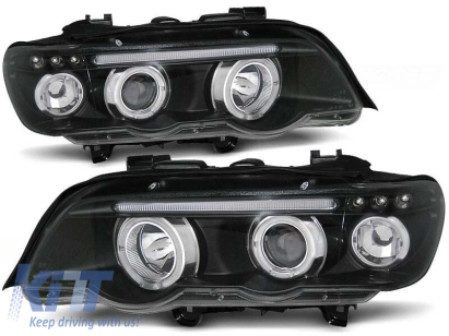 Kit de faruri tuning cu ochi de înger halogen potrivit pentru BMW X5 E53 09.1999-10.2003, stânga și dreapta Performance AutoTuning