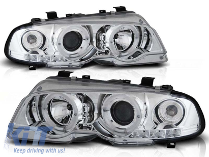 Set de faruri tuning cu ochi de înger halogen potrivit pentru BMW 3 E46 04.1999-03.2003 coupe/cabriolet, stânga și dreapta Performance AutoTuning