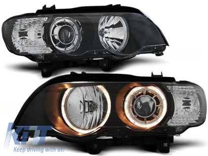 Set de faruri tuning cu ochi de înger halogen, potrivit pentru BMW X5 E53 09.1999-10.2003, stânga și dreapta Performance AutoTuning