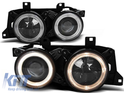 Set de faruri de tuning cu ochi de înger halogen potrivit pentru BMW 5 E34 1987-1995 sedan/combinate, BMW 7 E32 1986-1994, stânga și dreapta Performance AutoTuning