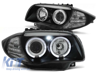 Set de faruri de tuning cu ochi de înger halogen potrivit pentru BMW 1 E81 2004-2011 / E82 2007-2011 / E87 2004-2011 / E88 2007-2013, stânga și dreapta Performance AutoTuning