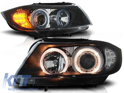 Set de faruri tuning cu ochi de înger halogen, potrivit pentru BMW 3 E90/E91 03.2005-08.2008, stânga și dreapta Performance AutoTuning