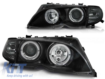 Set de faruri de tuning cu ochi de înger halogen potrivit pentru BMW 3 E46 09.2001-03.2005 sedan/combina, stânga și dreapta Performance AutoTuning